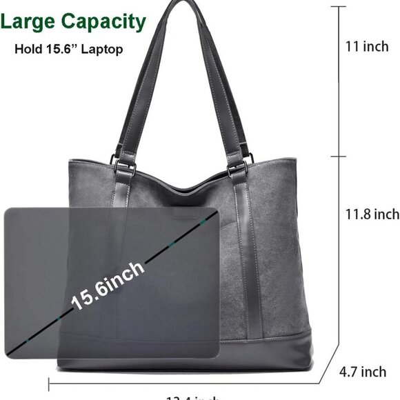 Laptop Bag for Women - Teacher Canvas Tote Bag with Compartments, Work Tote Bag - Picture 3 of 7